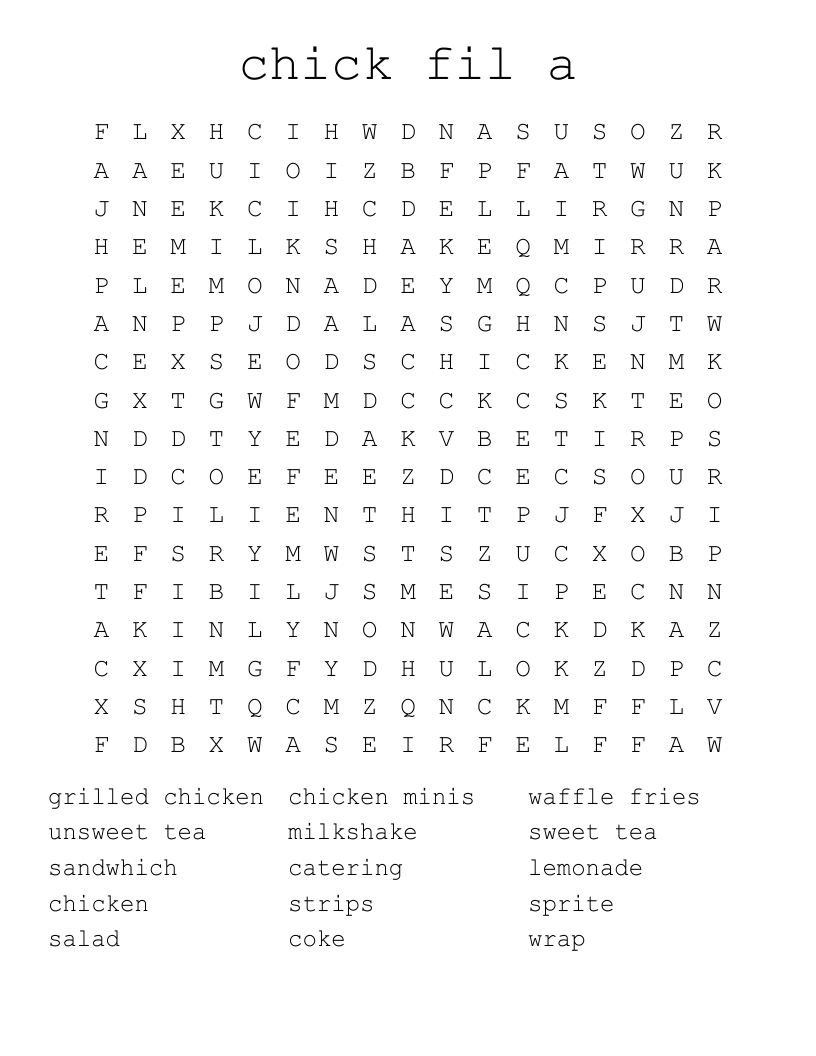 chick fil a Word Search