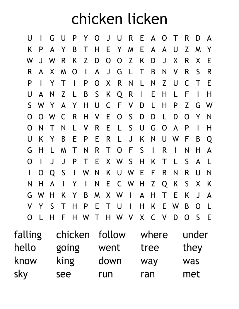 chicken licken Word Search