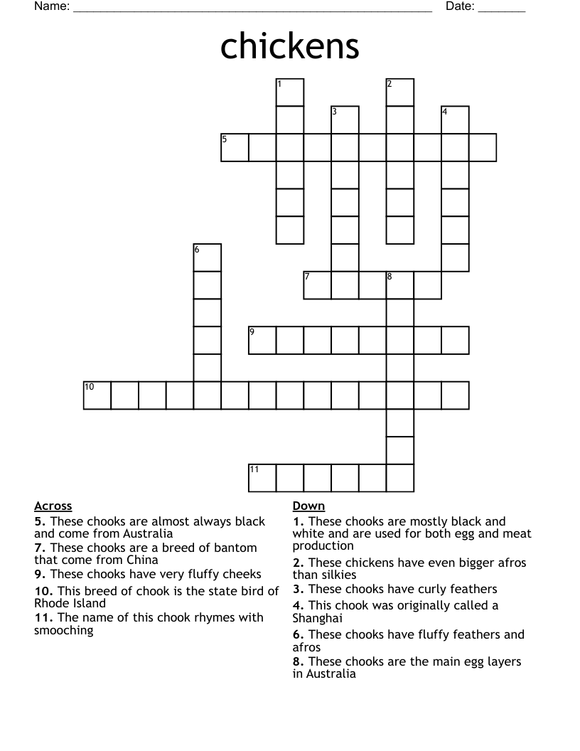 chickens Crossword