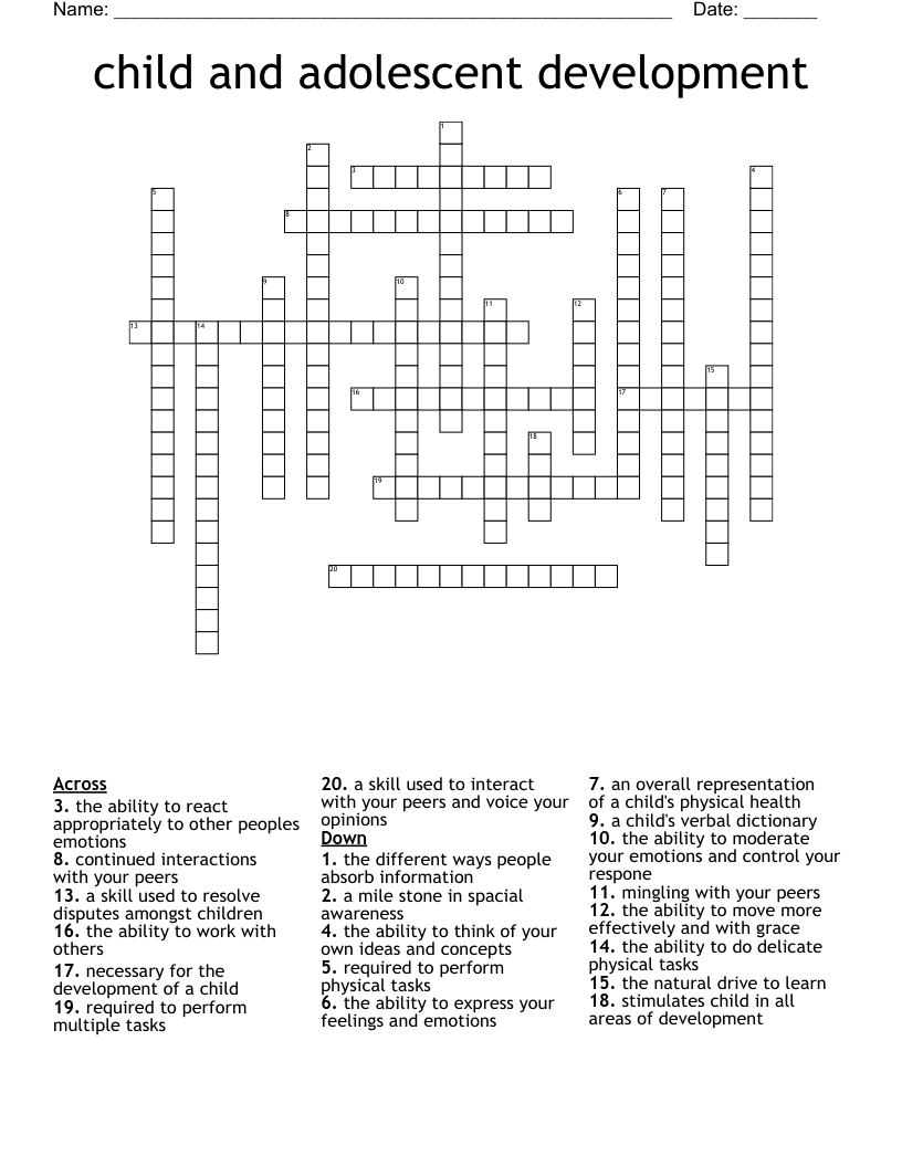 child and adolescent development Crossword