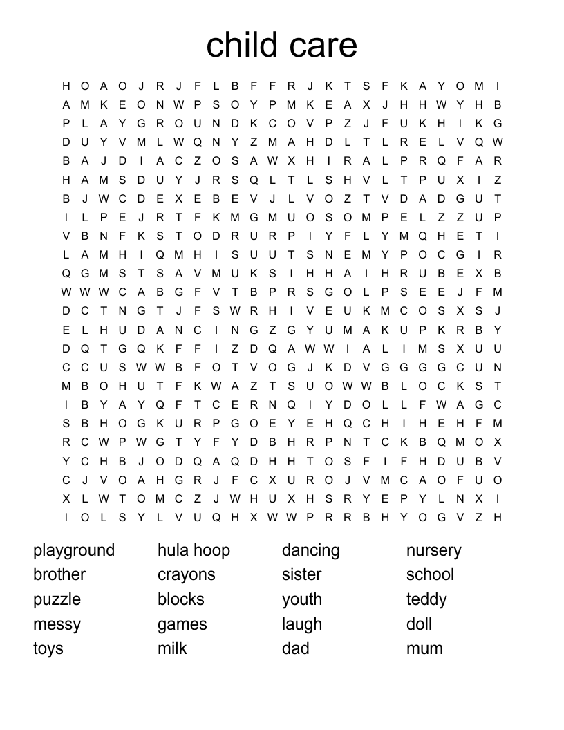 child care Word Search