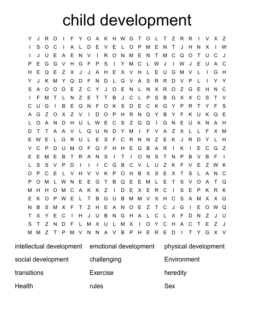 child development  Word Search