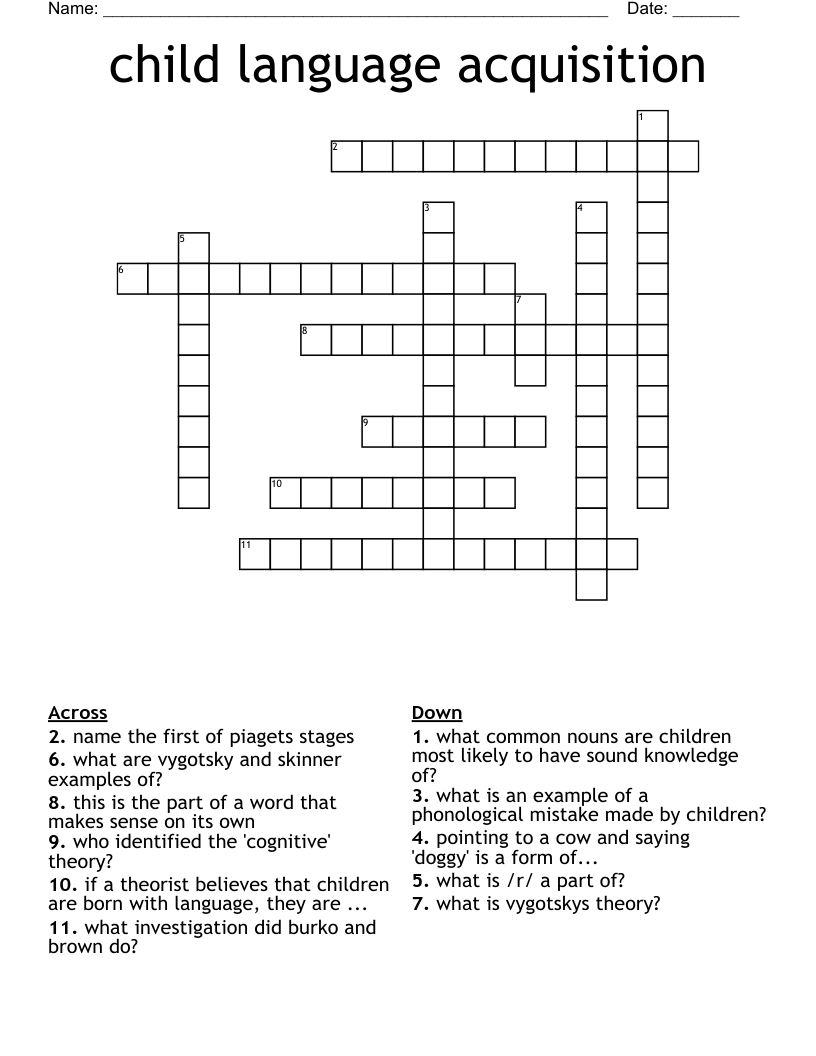 child language acquisition Crossword