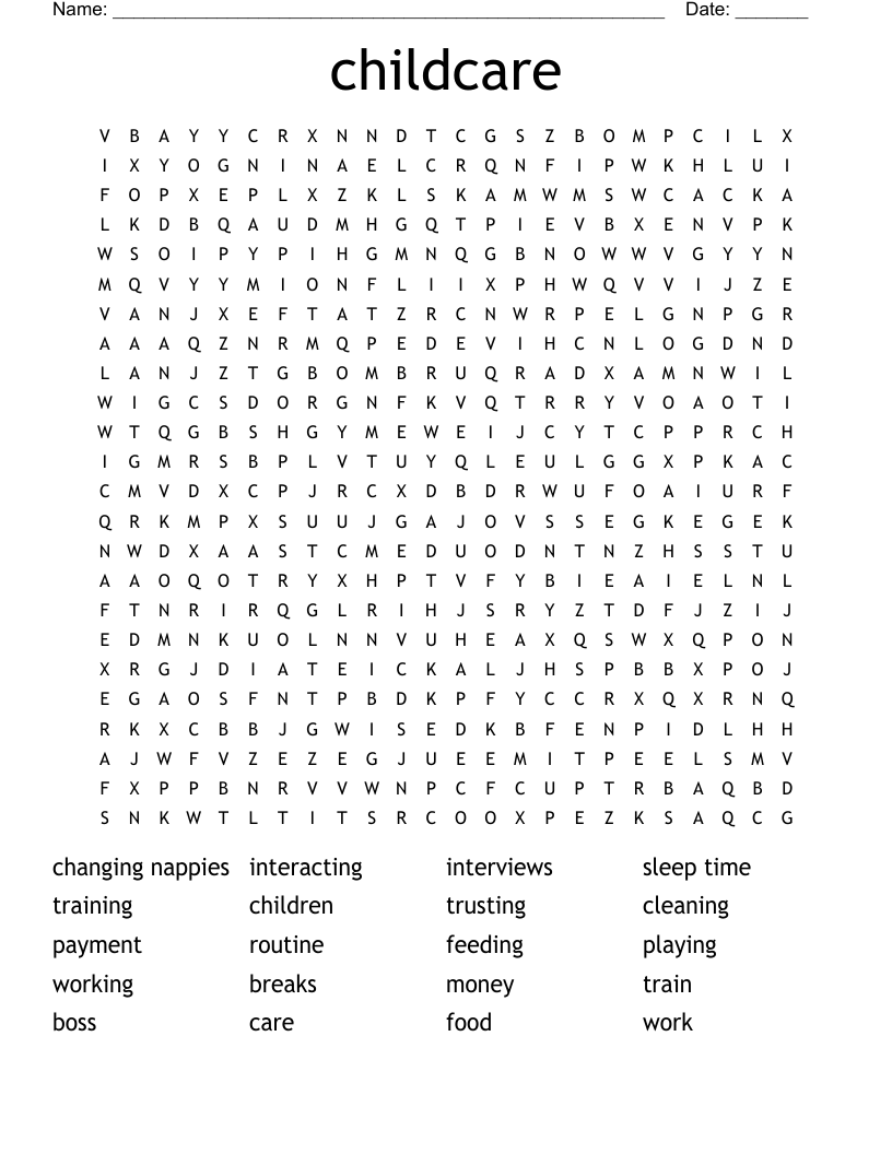 childcare Word Search