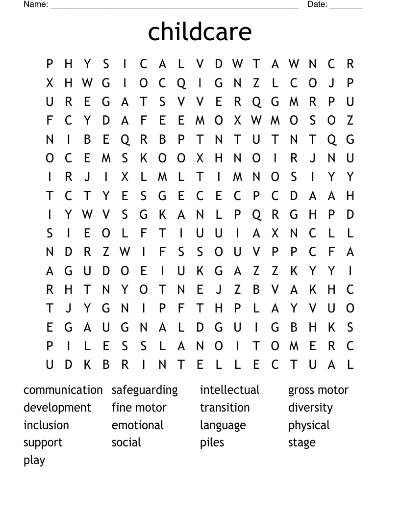 childcare Word Search
