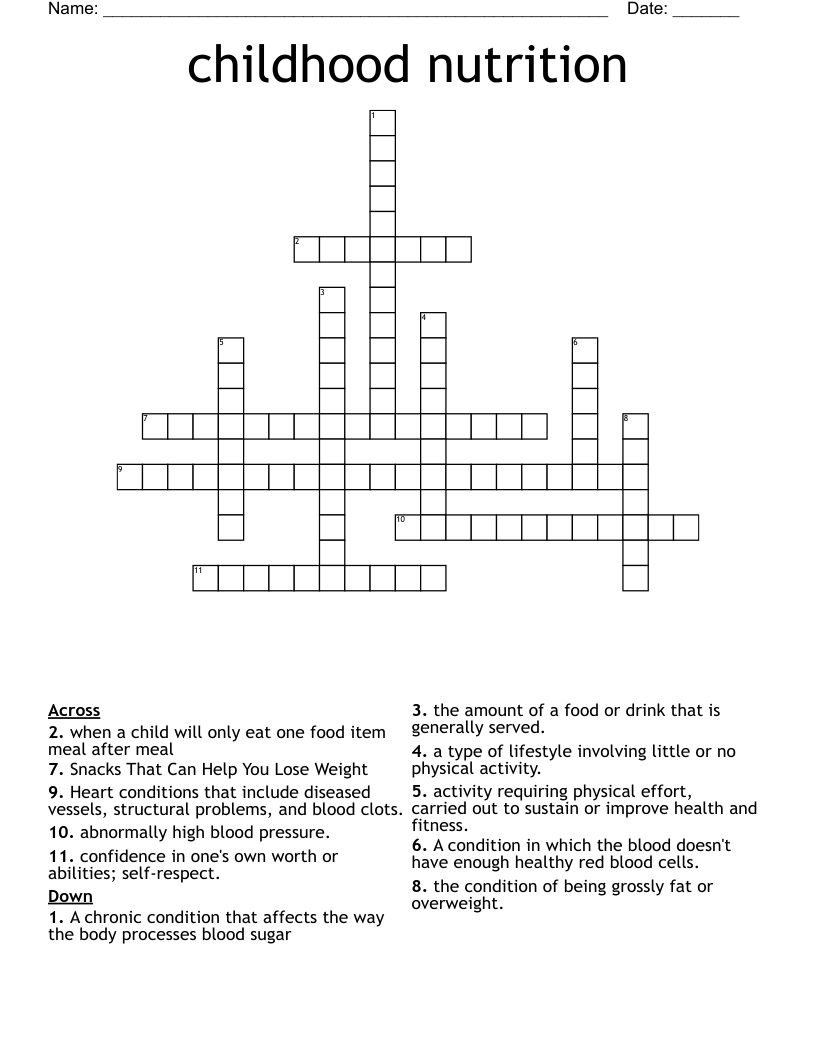 childhood nutrition  Crossword