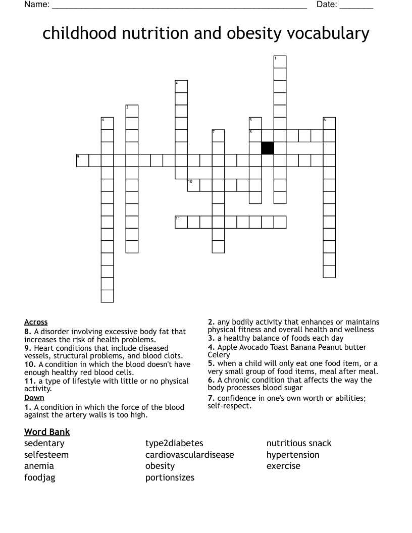 childhood nutrition and obesity vocabulary Crossword
