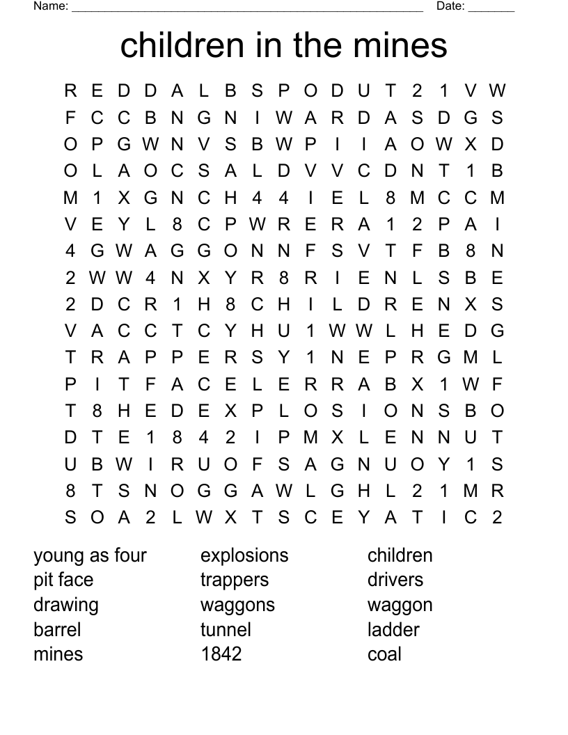 children in the mines  Word Search