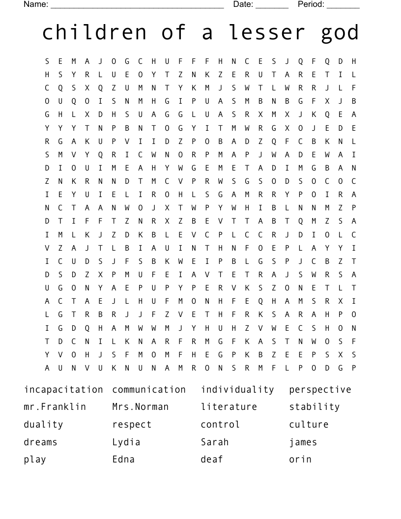 children of a lesser god Word Search
