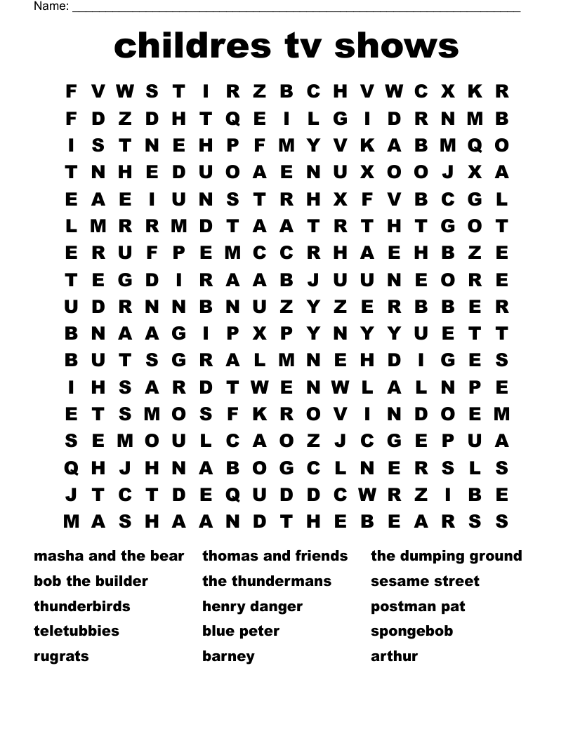childres tv shows Word Search