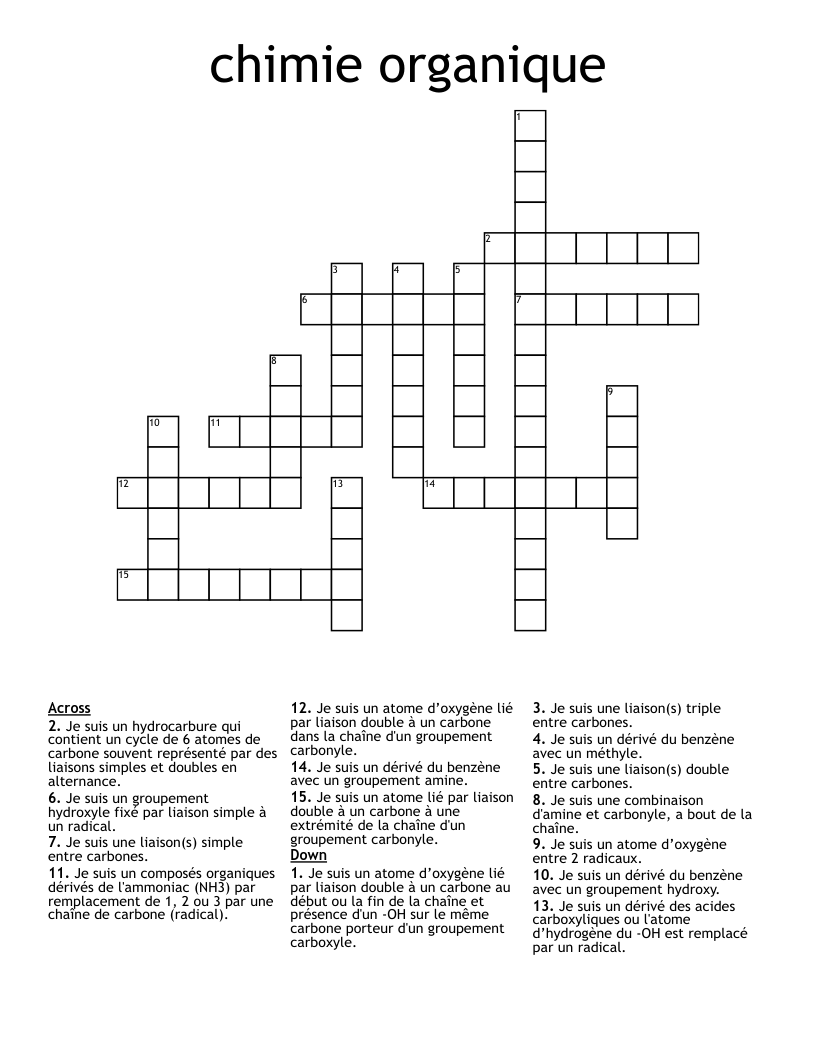 chimie organique Crossword