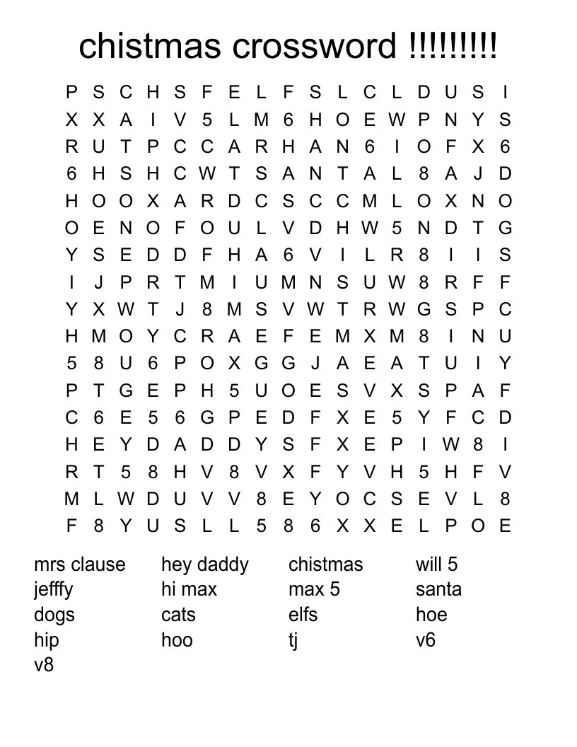 chistmas crossword !!!!!!!!! Word Search