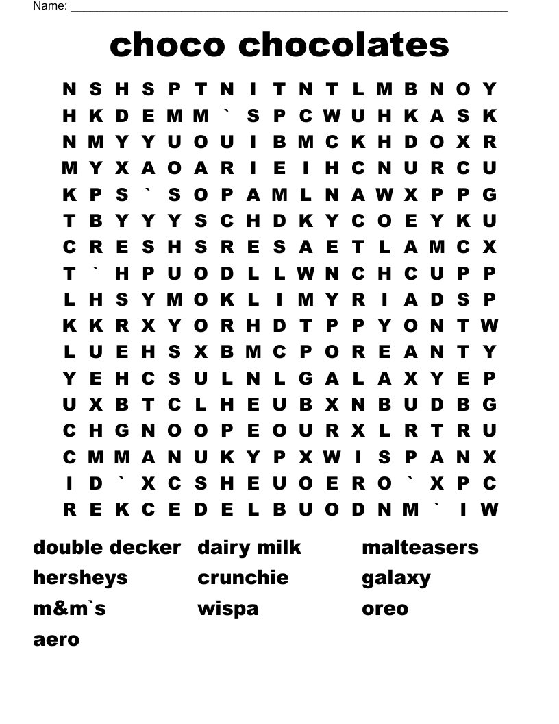 choco chocolates Word Search