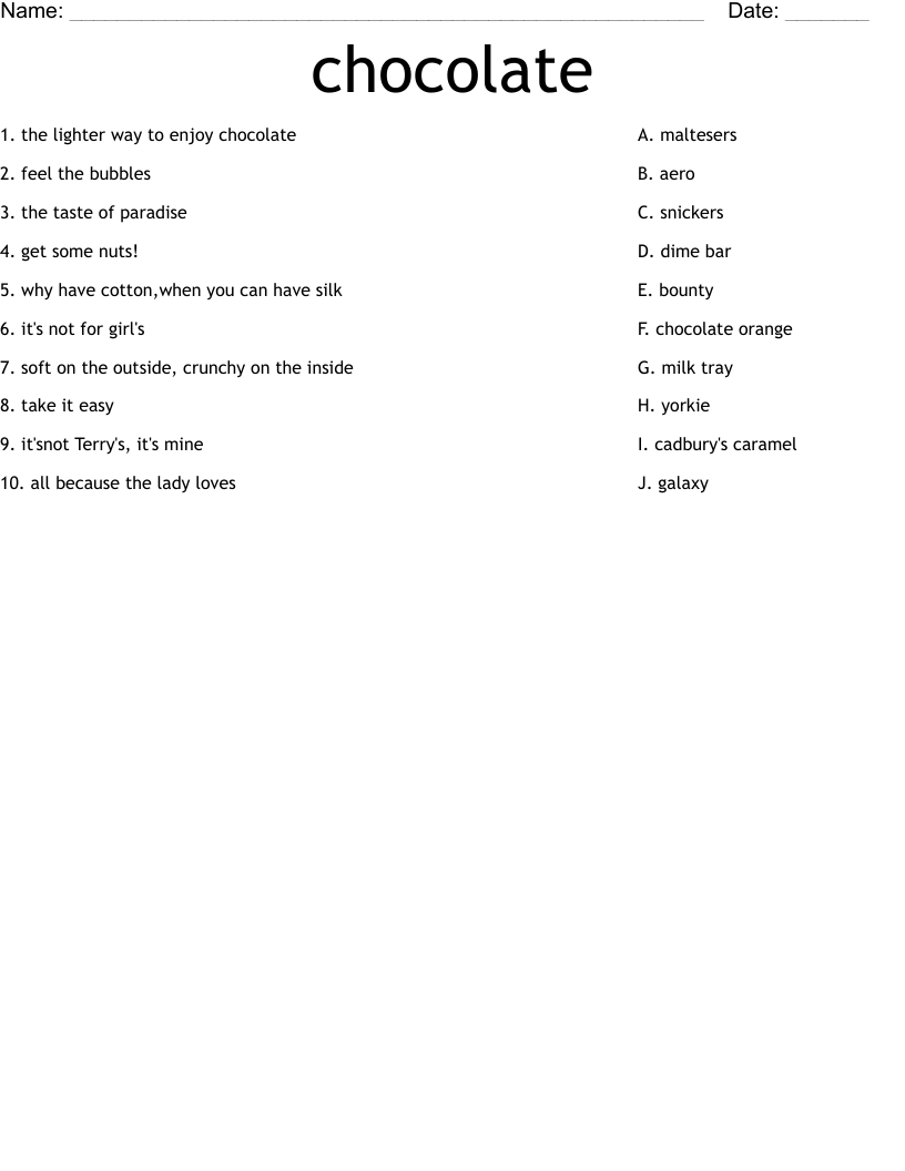 chocolate Worksheet