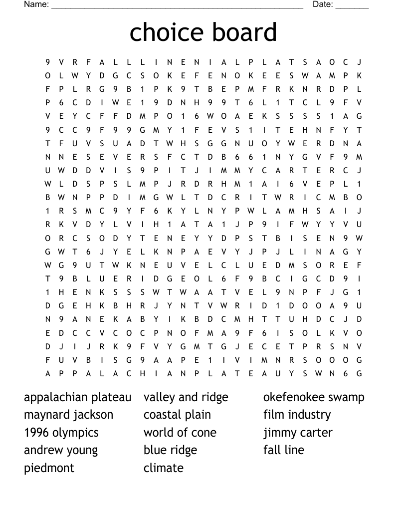 choice board Word Search