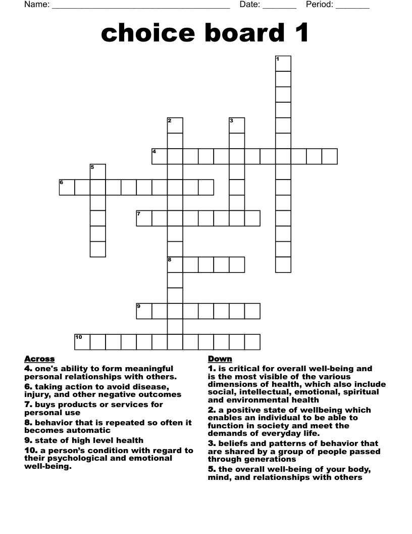 choice board 1 Crossword