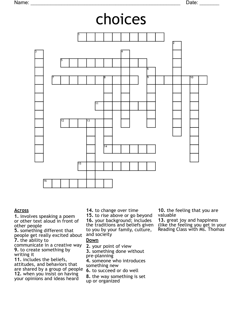 choices Crossword