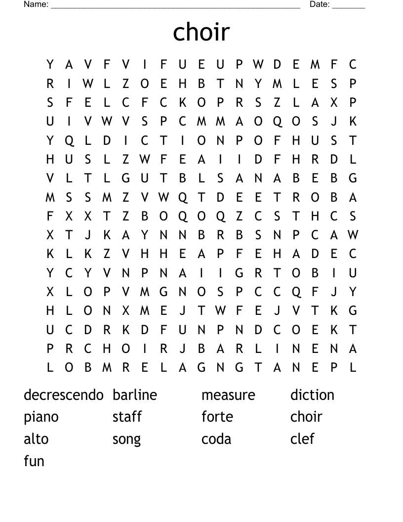 choir Word Search