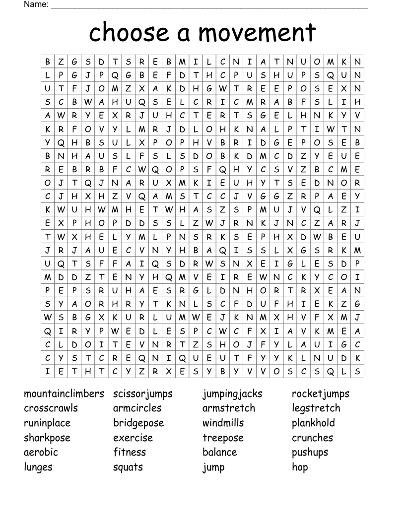 choose a movement Word Search