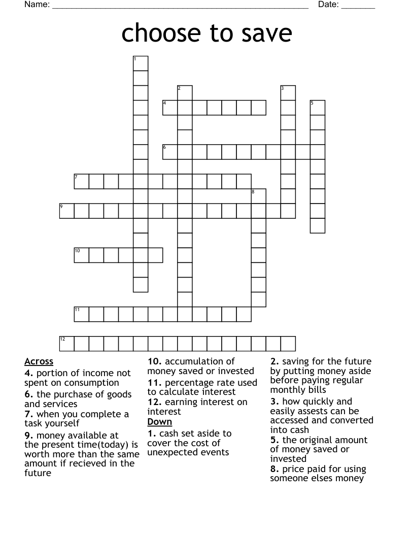 choose to save  Crossword