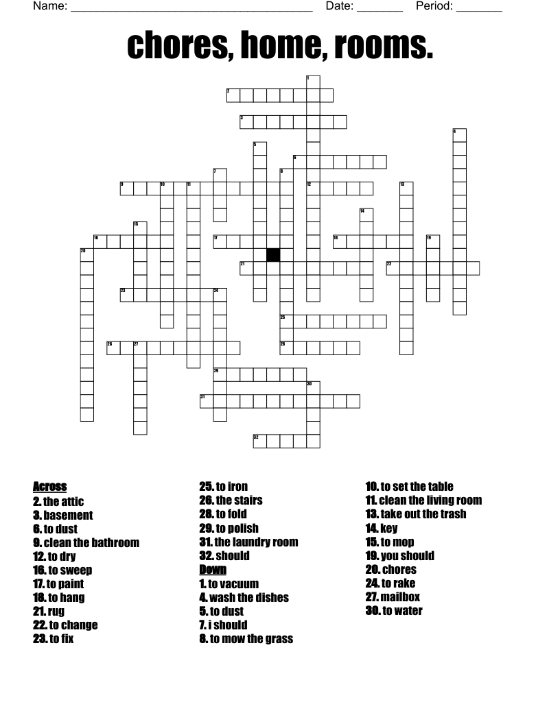 chores, home, rooms. Crossword