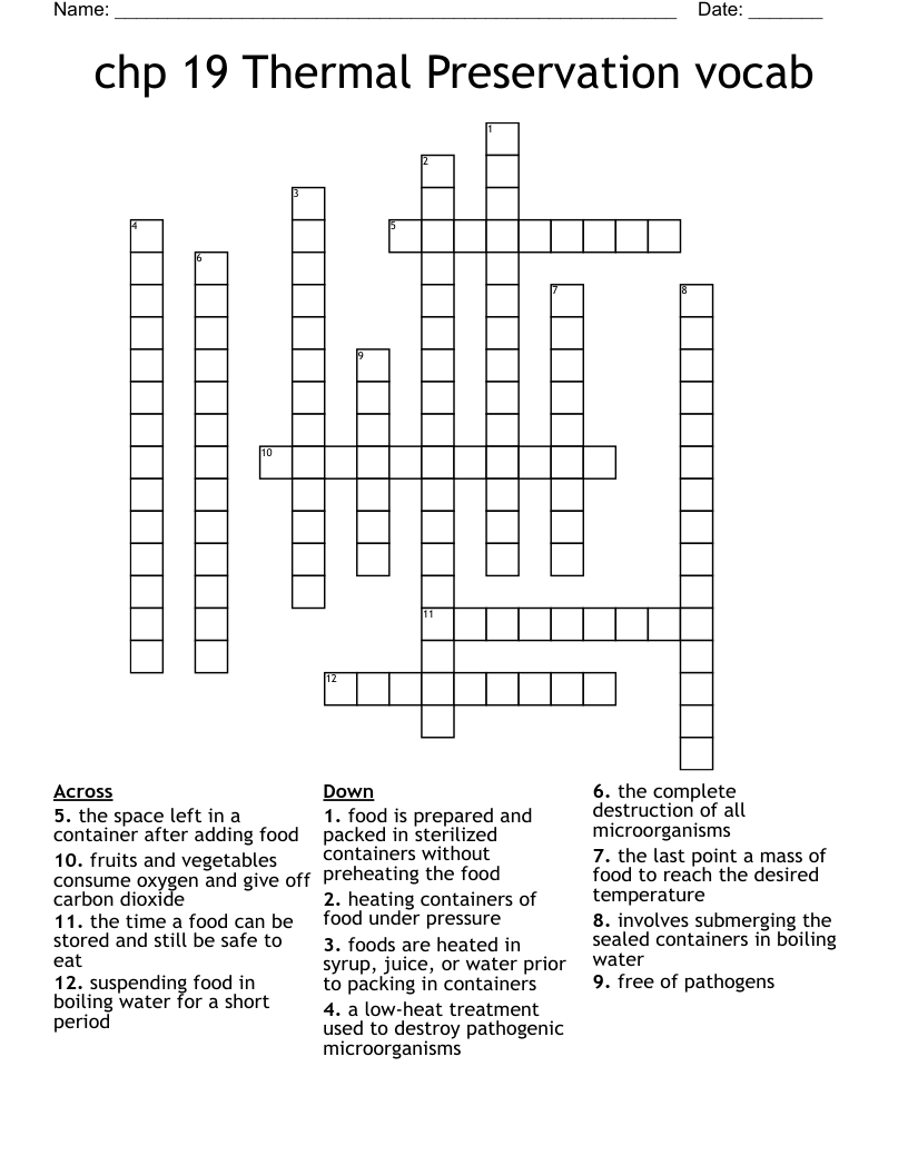 chp 19 Thermal Preservation vocab Crossword