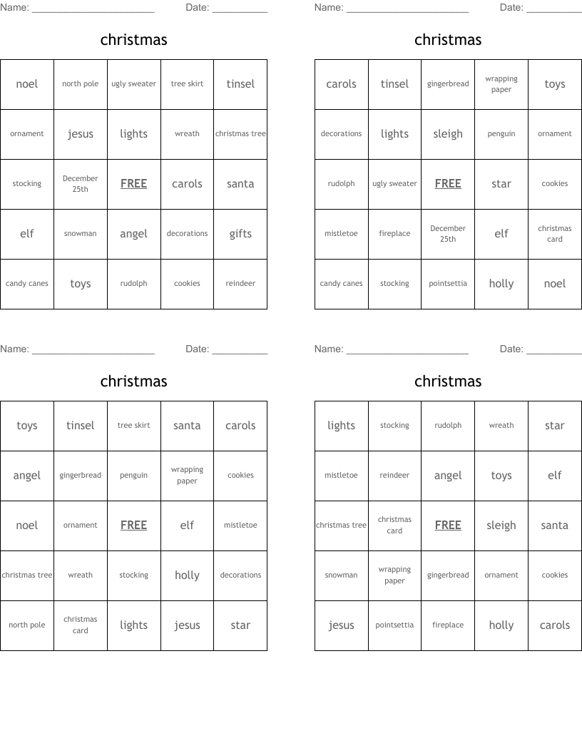 christmas Bingo Cards