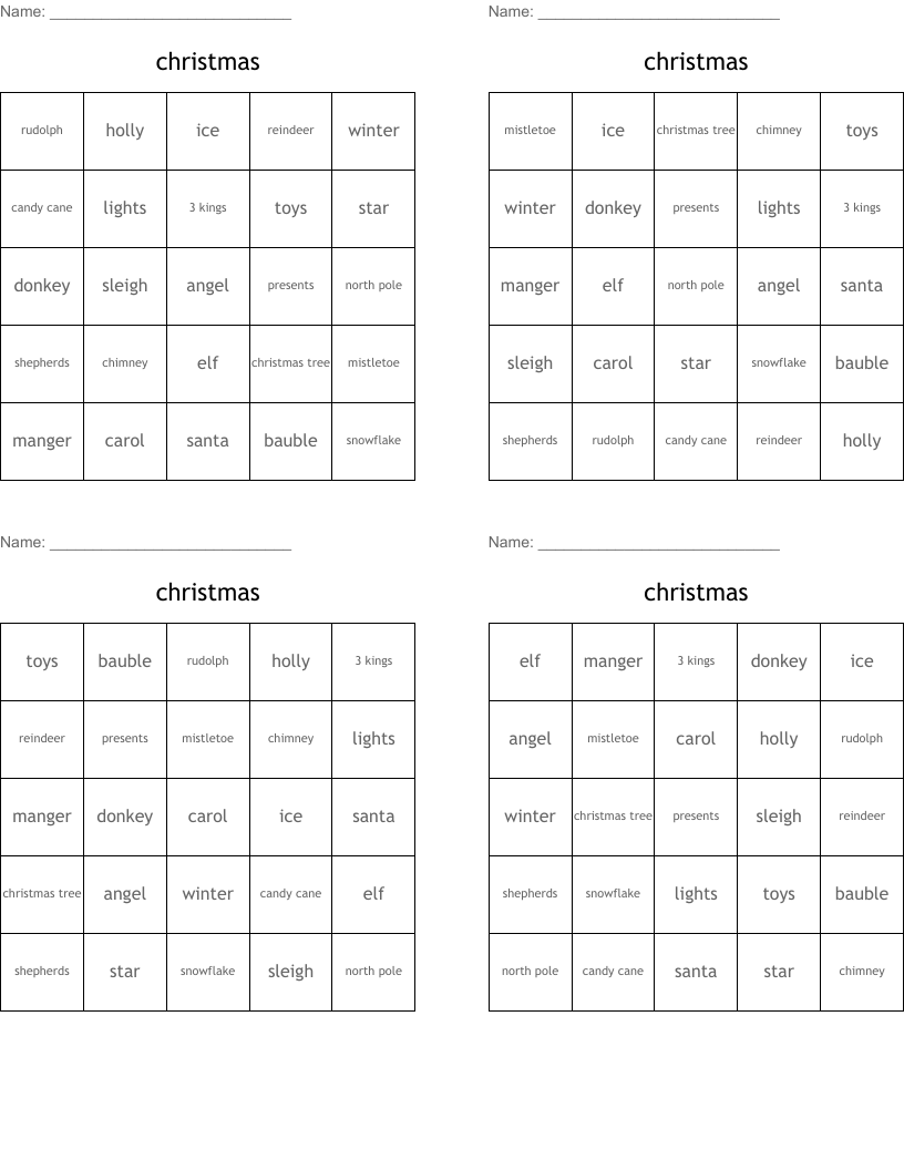 christmas Bingo Cards