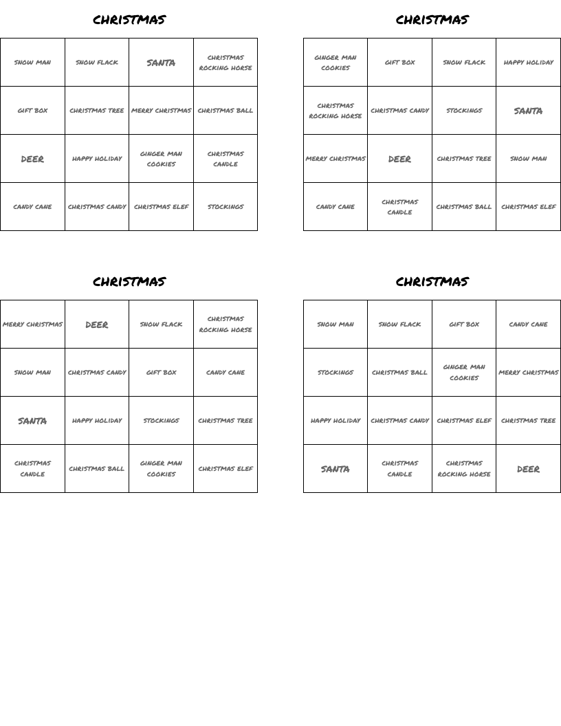 christmas Bingo Cards