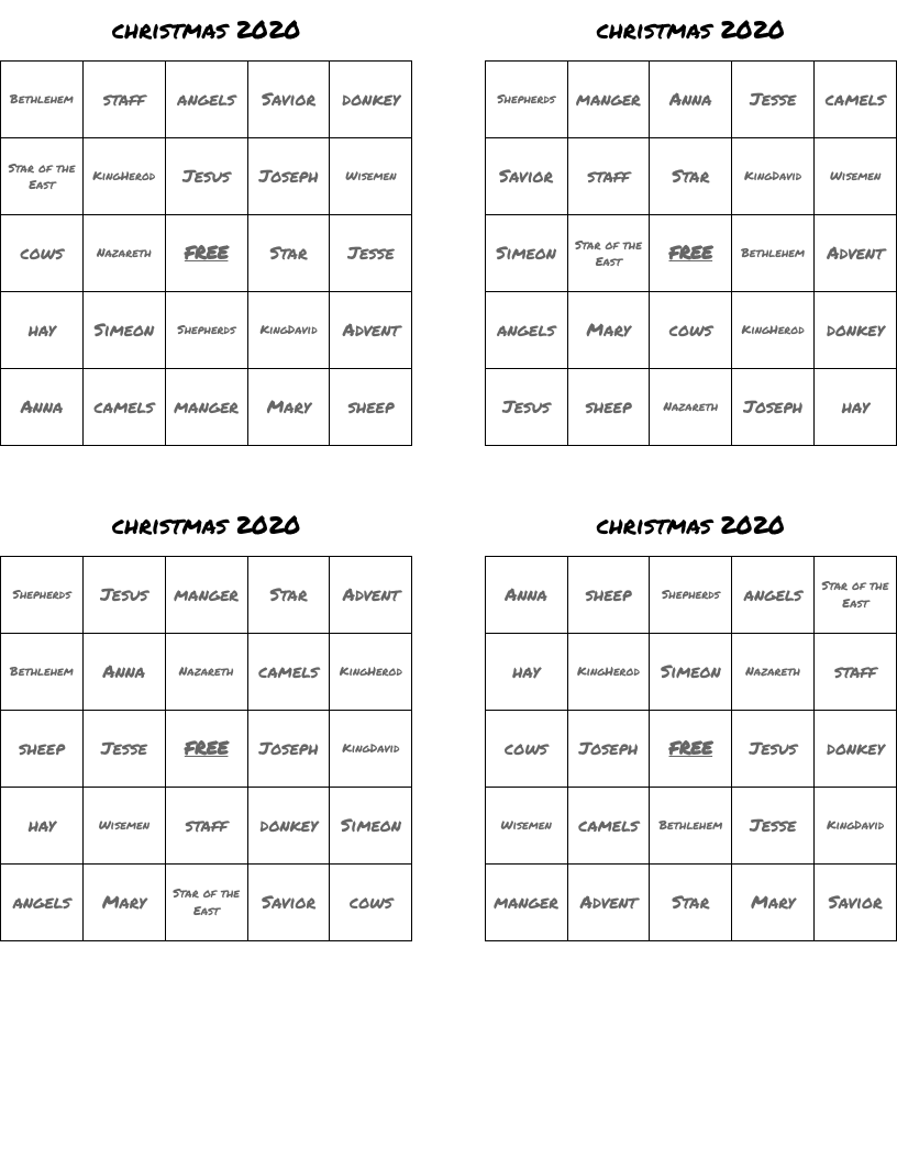 christmas 2020 Bingo Cards