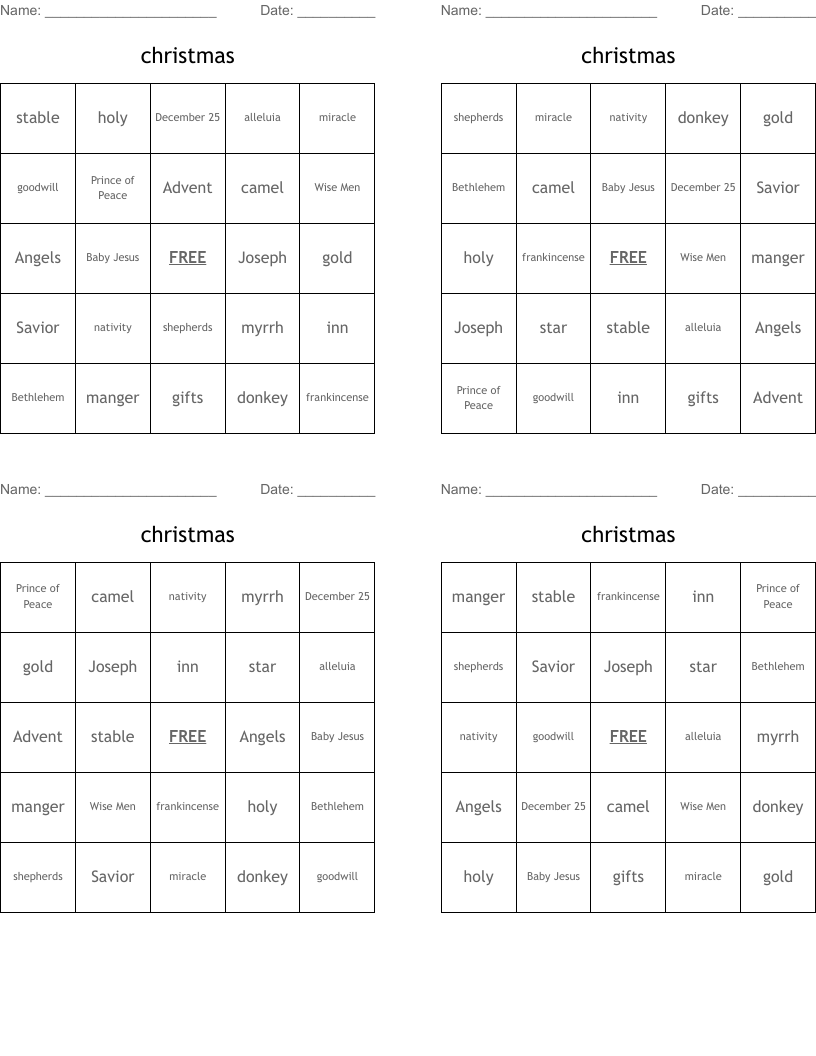 christmas Bingo Cards