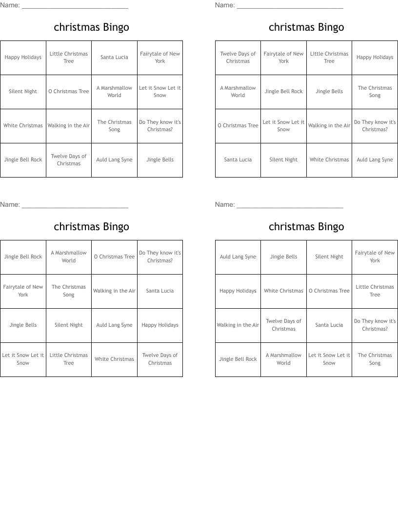 christmas Bingo