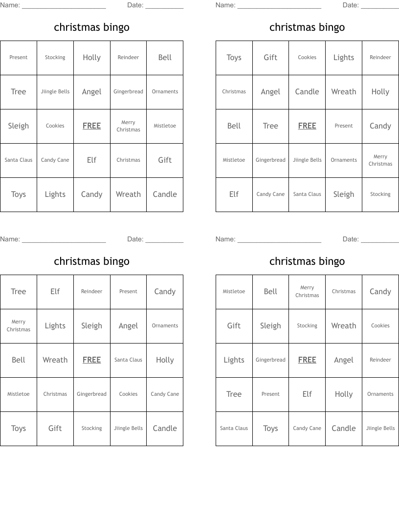 christmas bingo