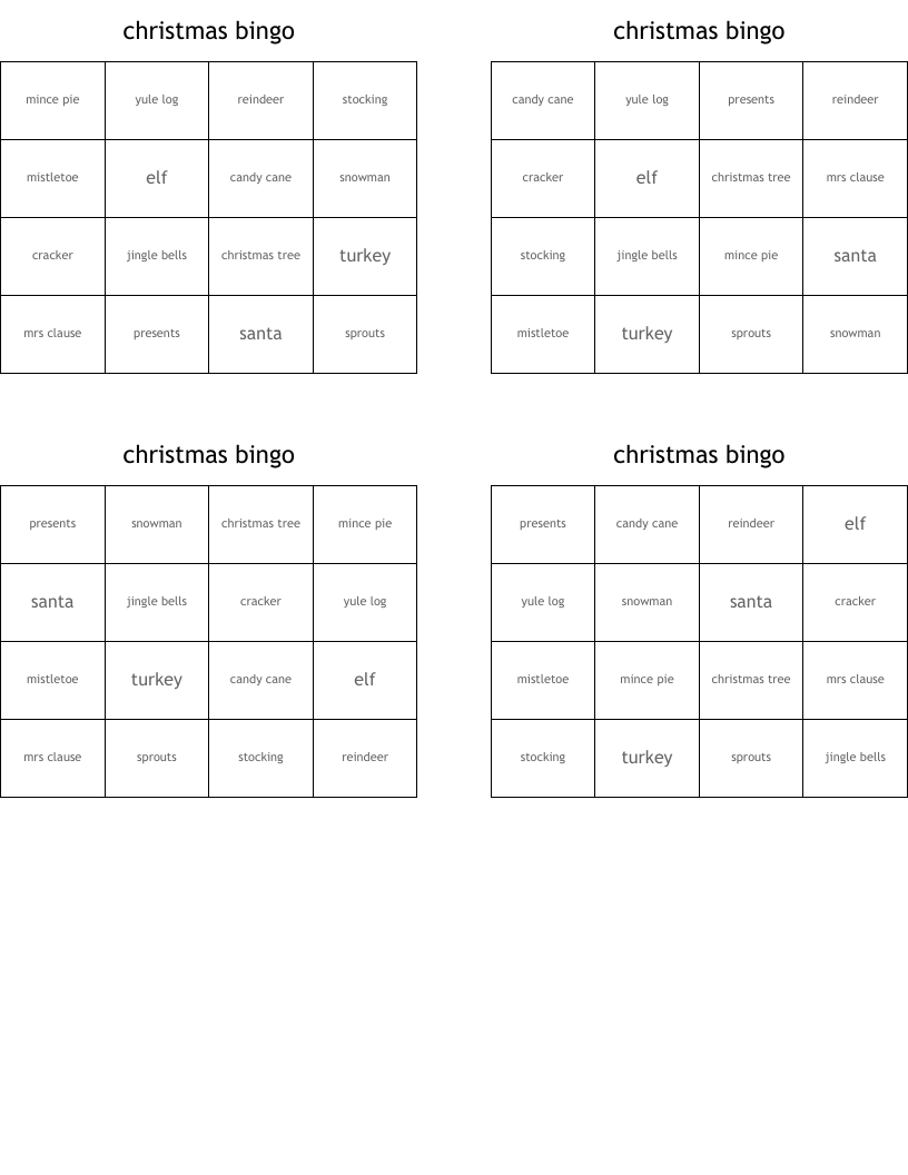 christmas bingo