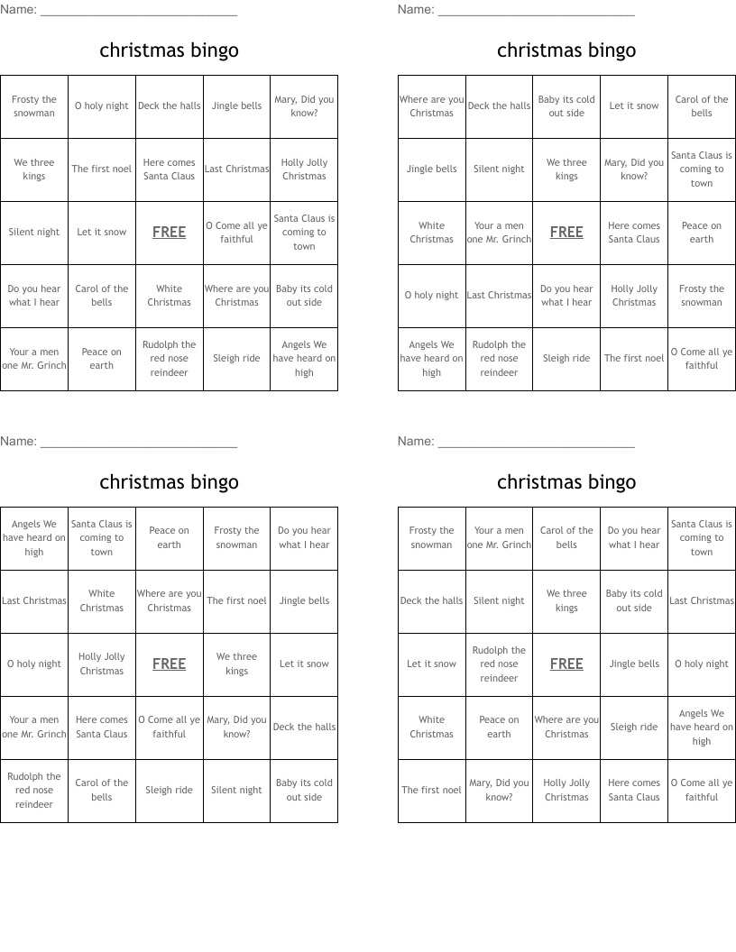 christmas bingo