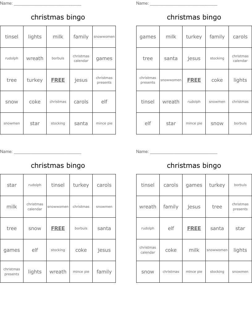 christmas bingo