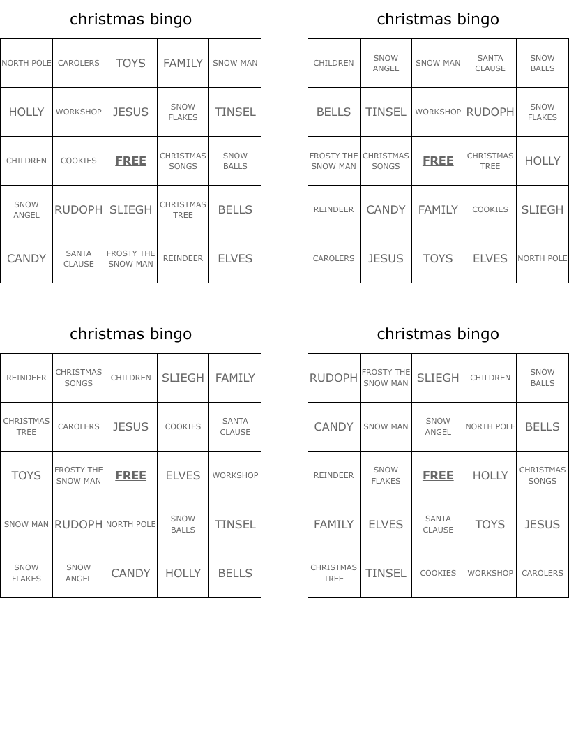 christmas bingo