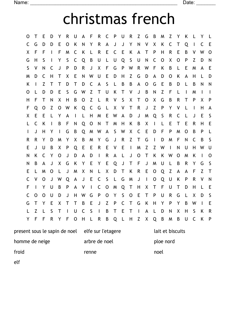 christmas french Word Search