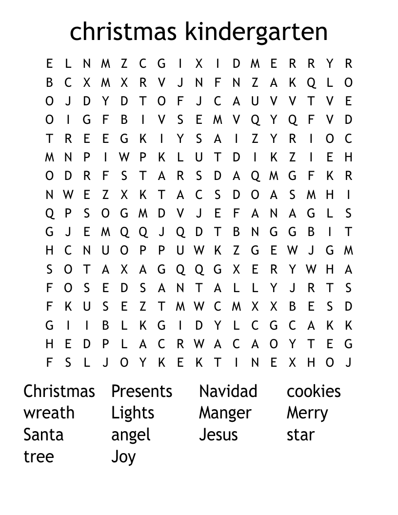christmas kindergarten Word Search