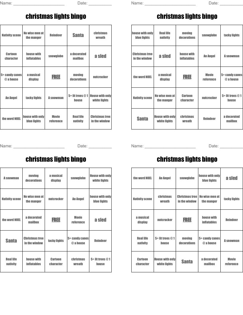 christmas lights bingo