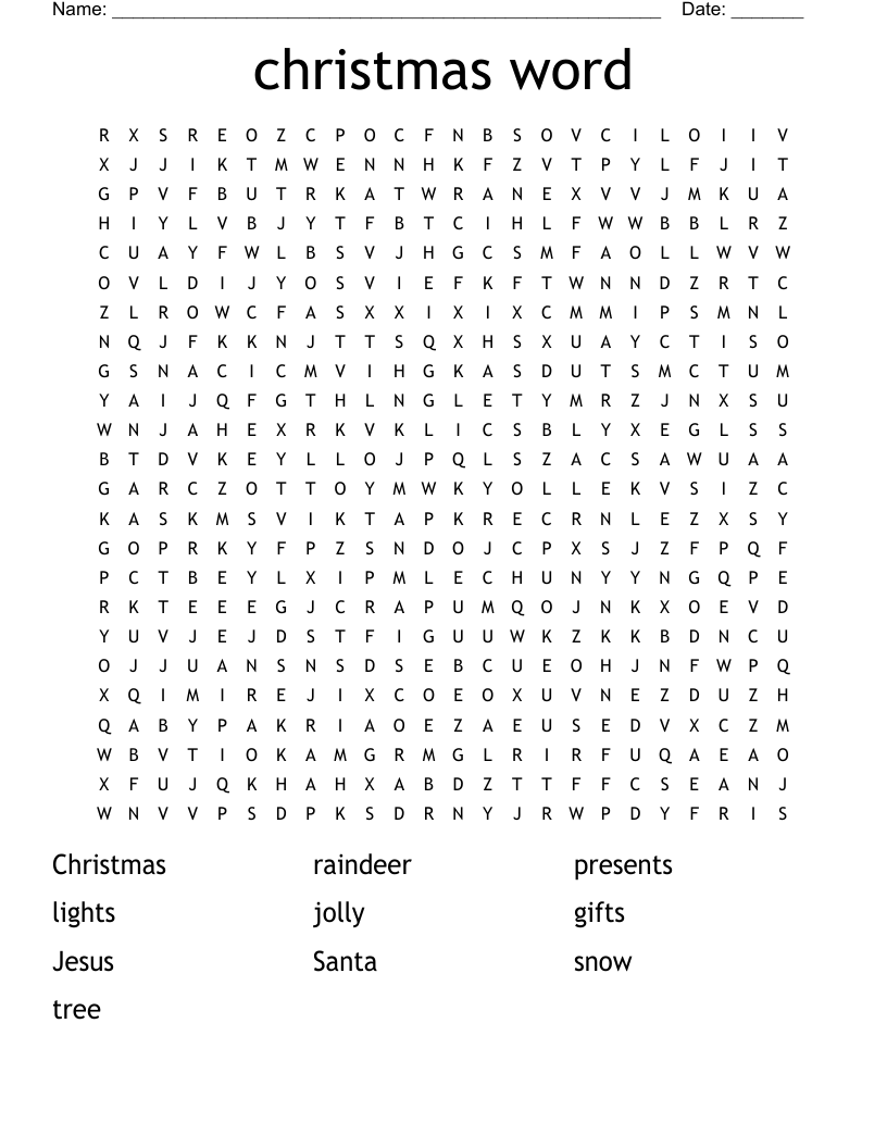 christmas word  Word Search