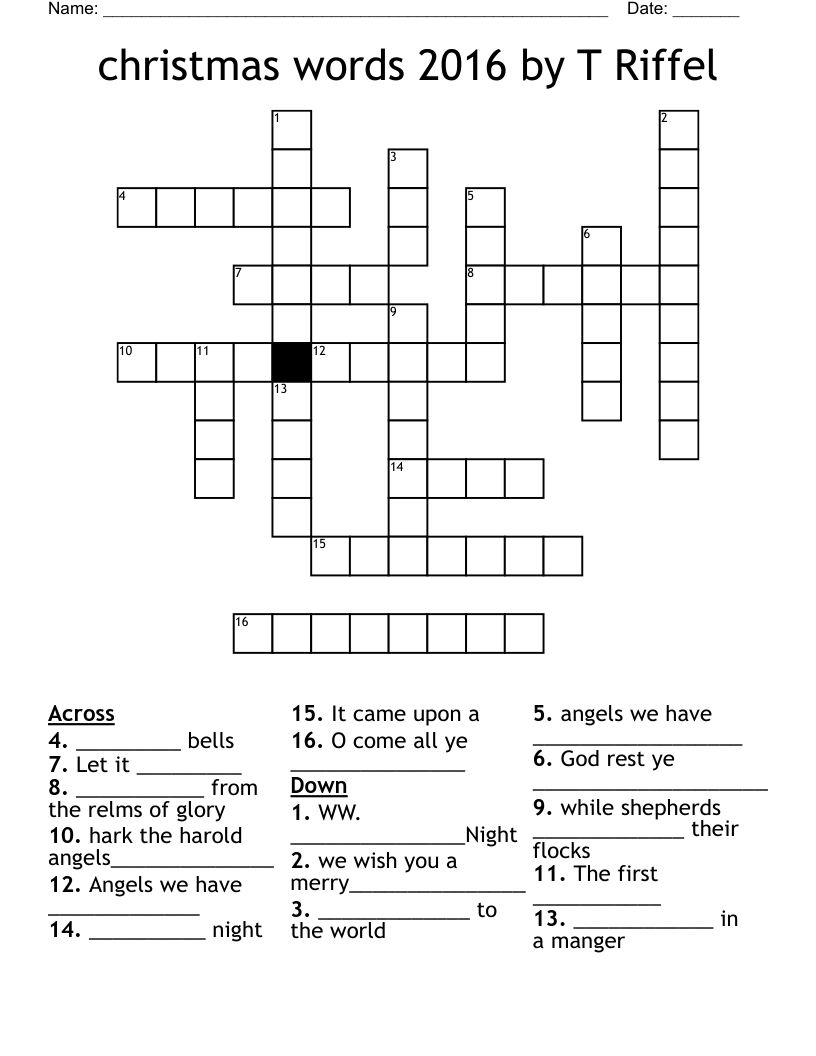 christmas words   2016 by T Riffel Crossword