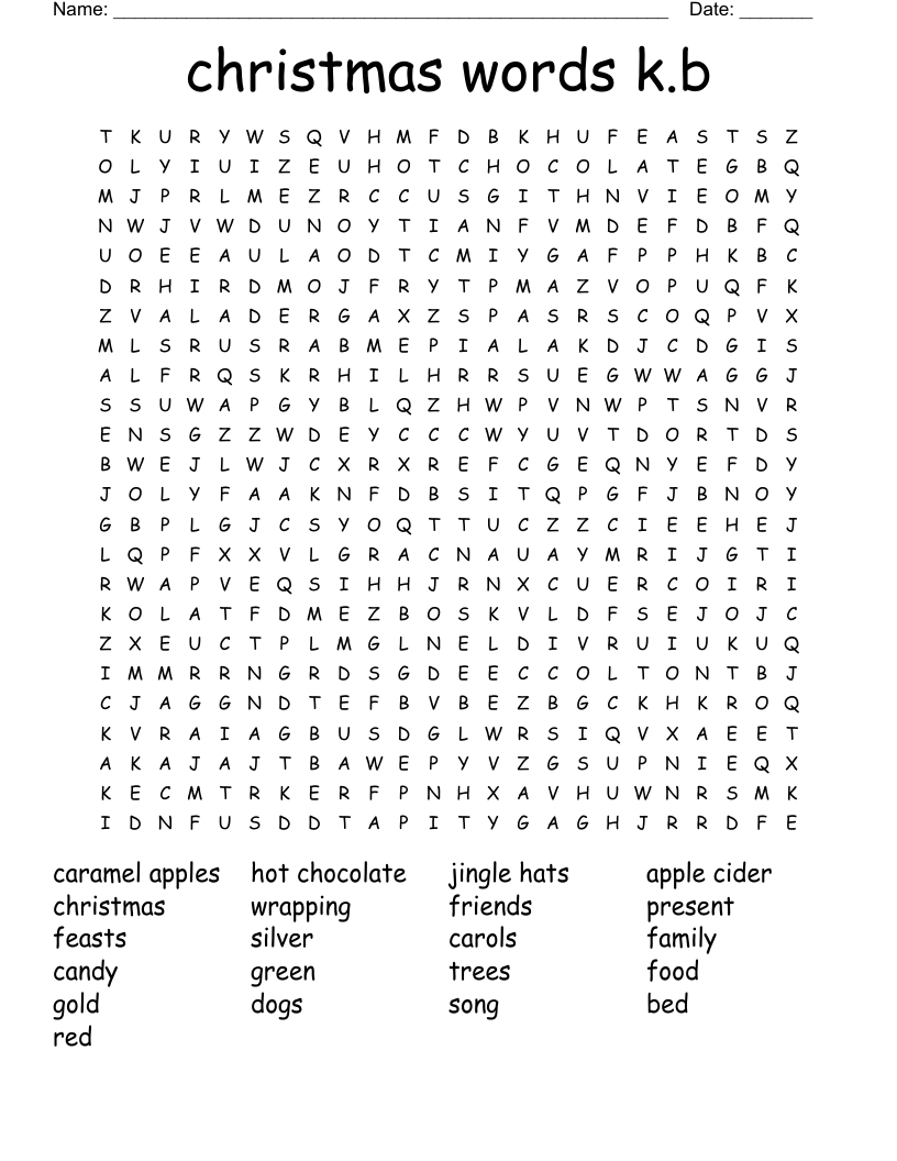 christmas words k.b Word Search