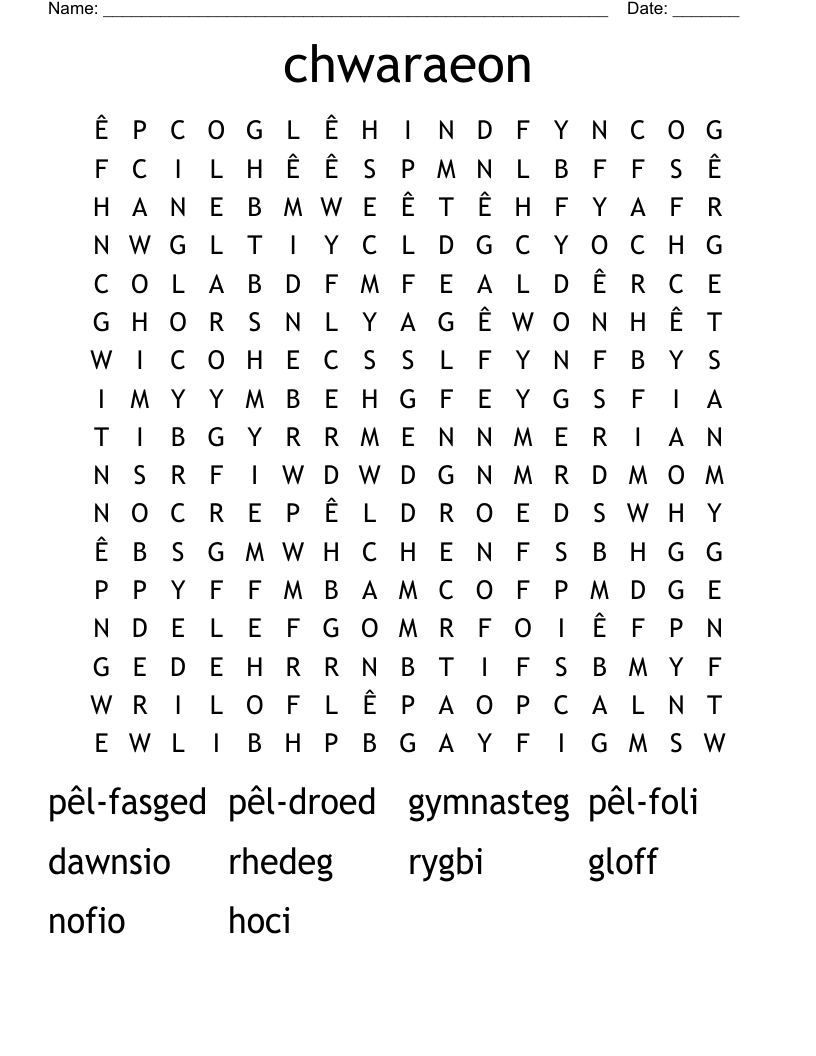 chwaraeon Word Search