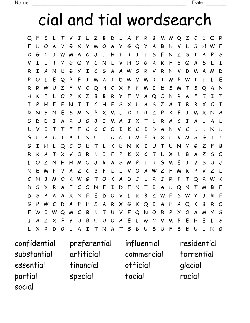 cial and tial wordsearch
