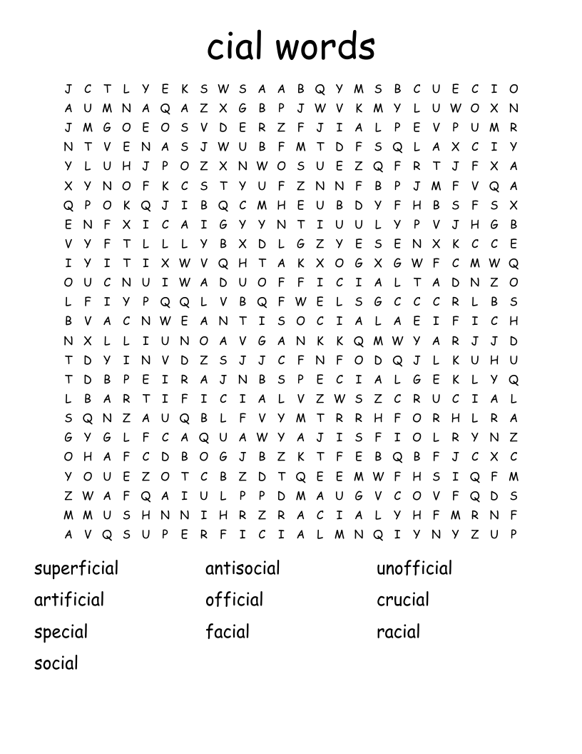cial words Word Search