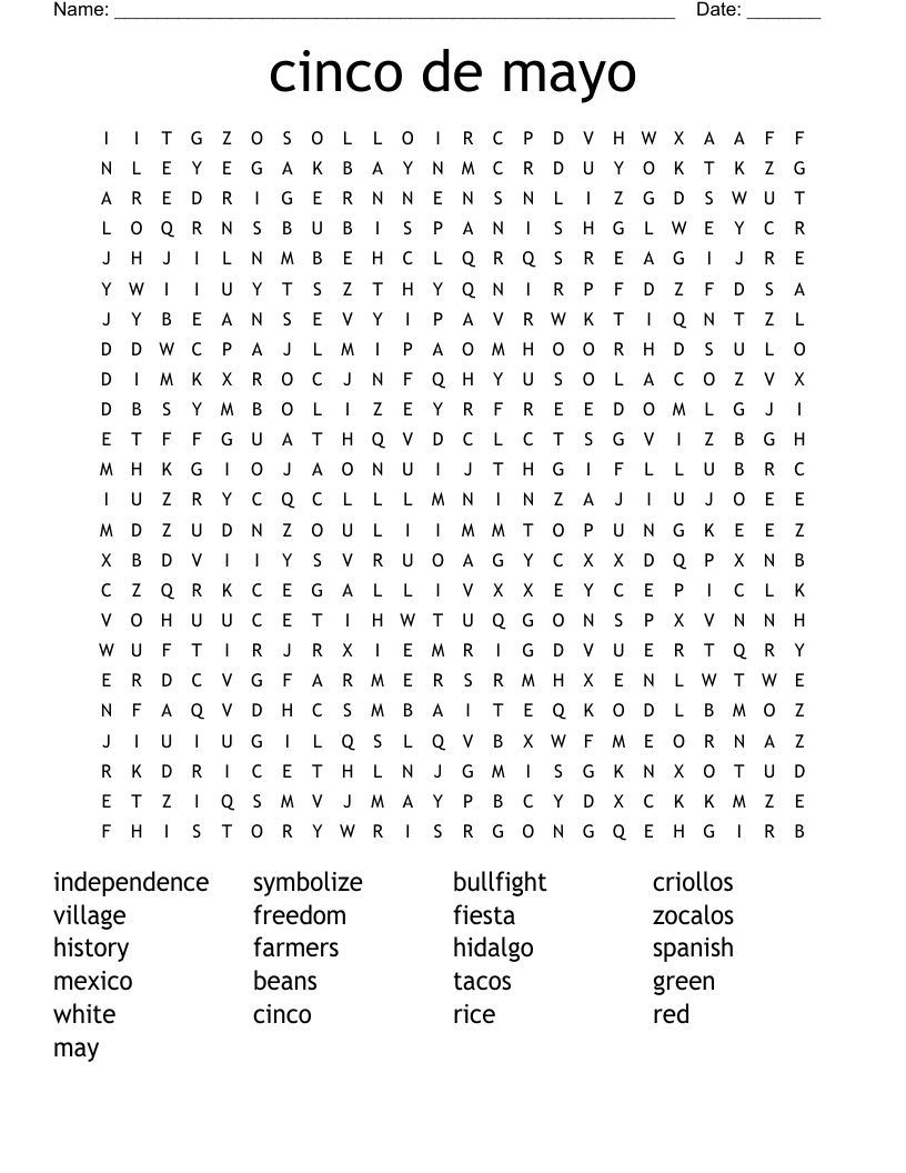 cinco de mayo Word Search