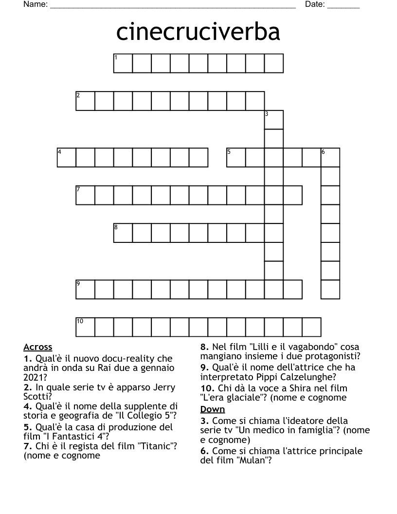 cinecruciverba Crossword
