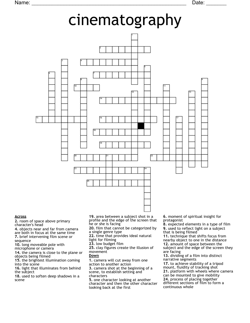 cinematography Crossword