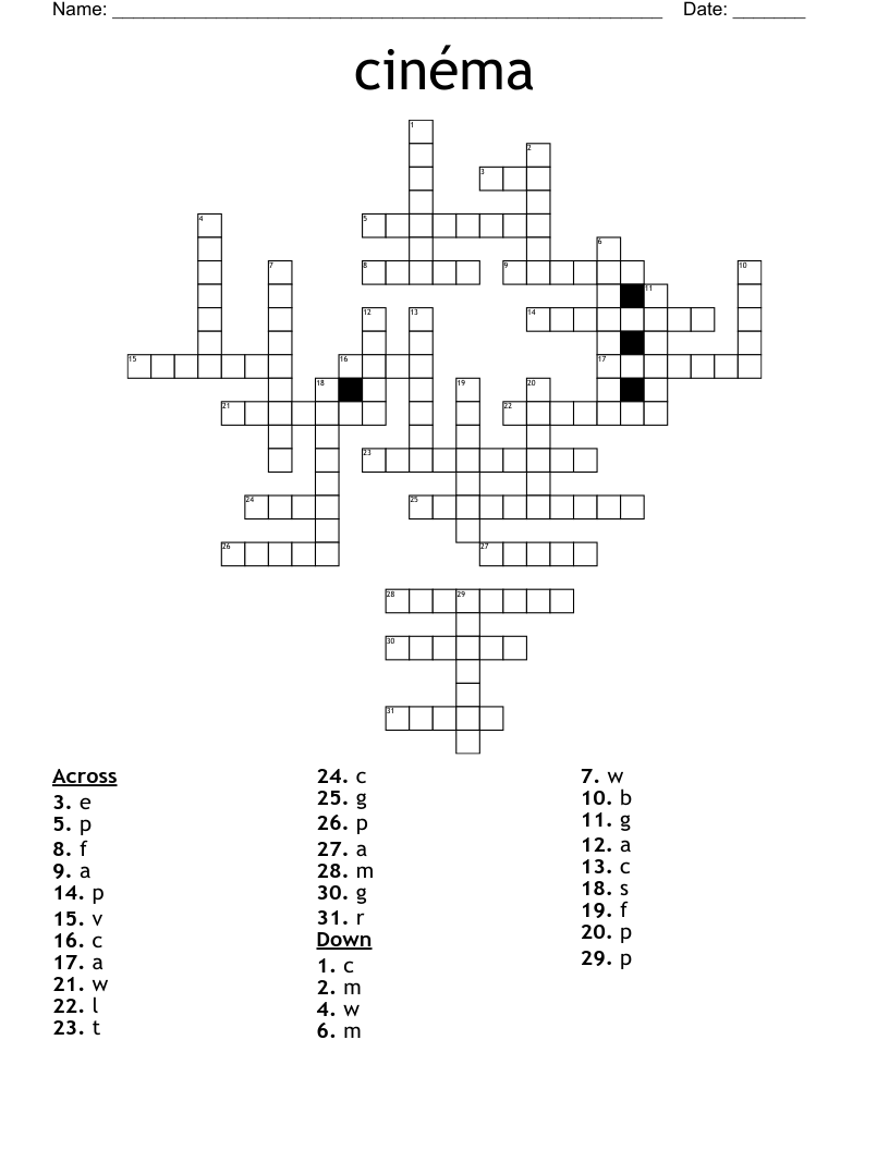 cinéma Crossword